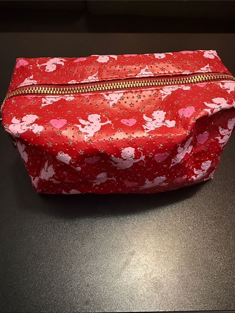 Cupid’s Heart Make-Up Bag with Gold Zipper
